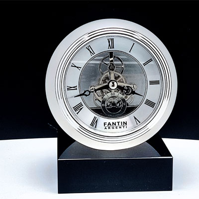 Orologio Cristallo d.13cm base quadrata 11x11cm